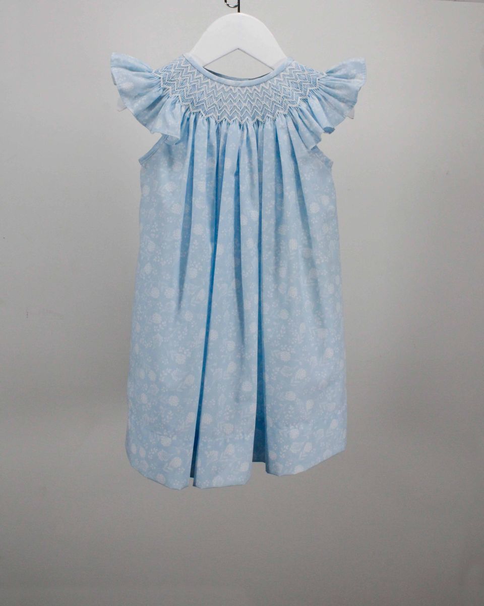 Blue Smocked Dress w/ White Flowers