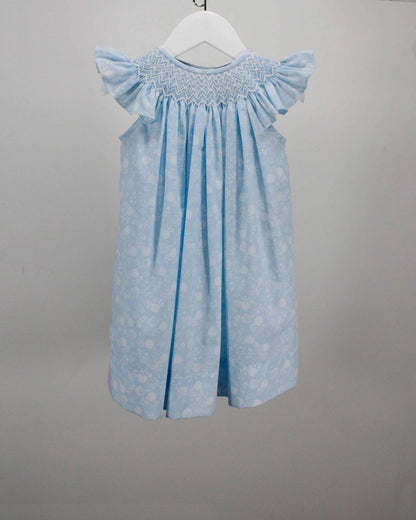 Blue Smocked Dress w/ White Flowers
