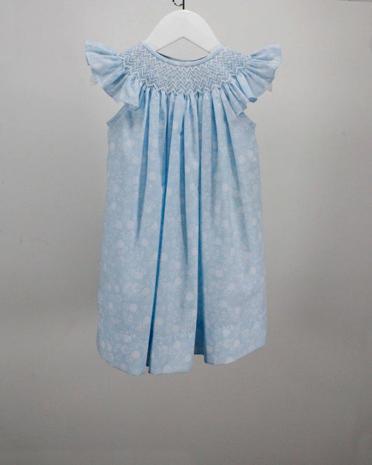 Blue Smocked Dress w/ White Flowers