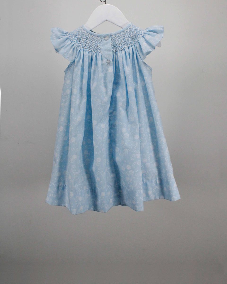 Blue Smocked Dress w/ White Flowers