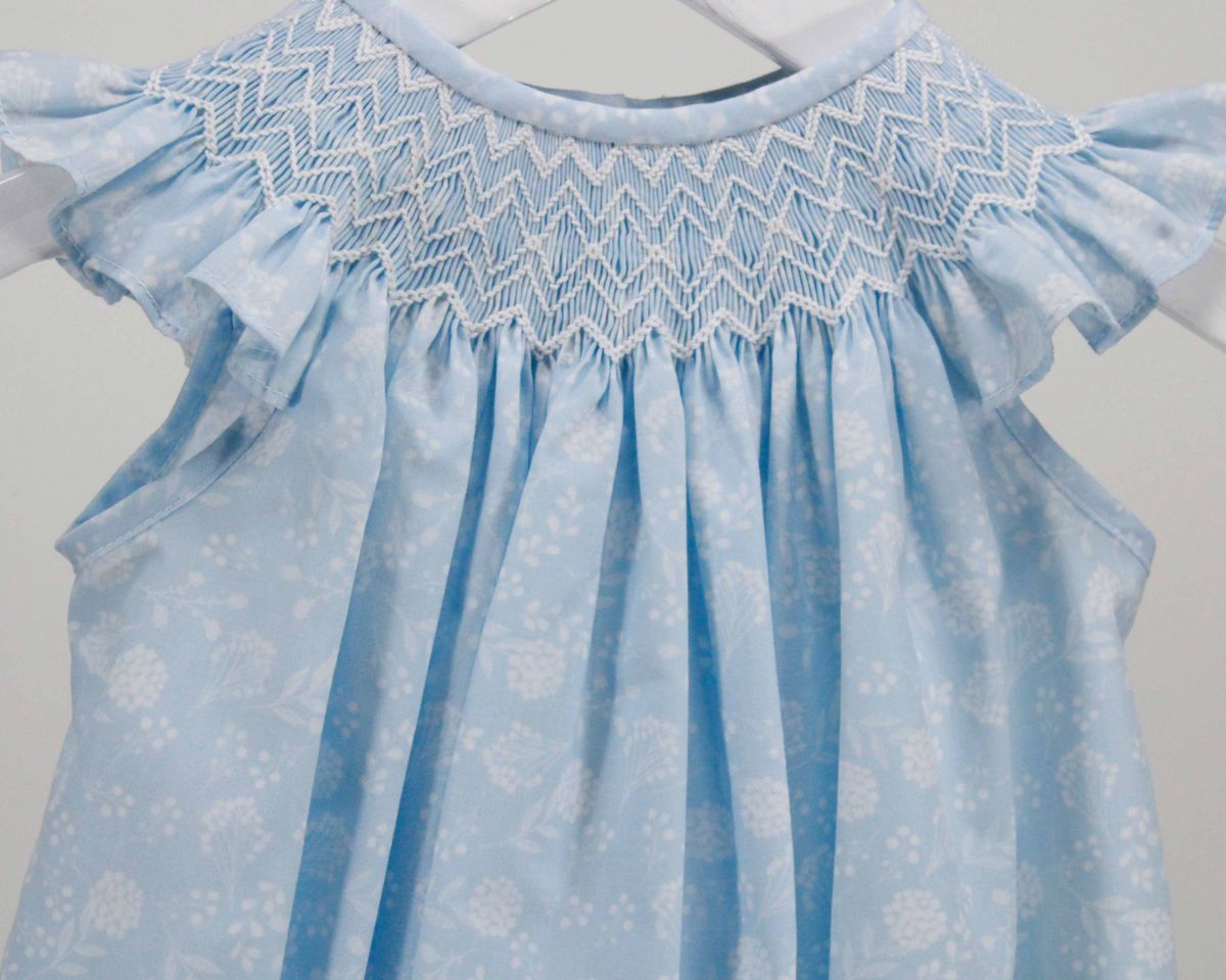 Blue Smocked Dress w/ White Flowers