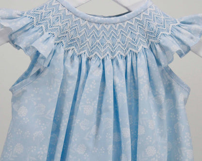 Blue Smocked Dress w/ White Flowers
