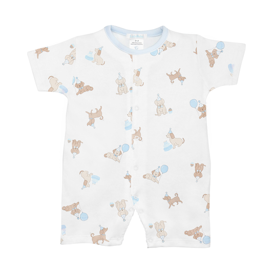 Blue Birthday Puppy Short Sleeve Romper
