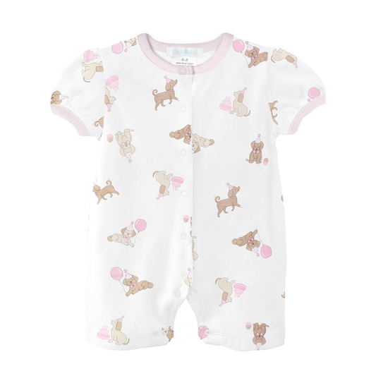 Pink Birthday Puppy Short Sleeve Romper