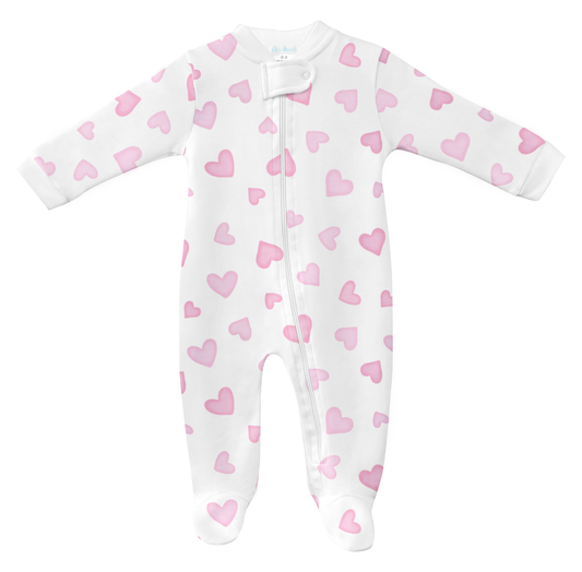 Pink Hearts Zip Footie