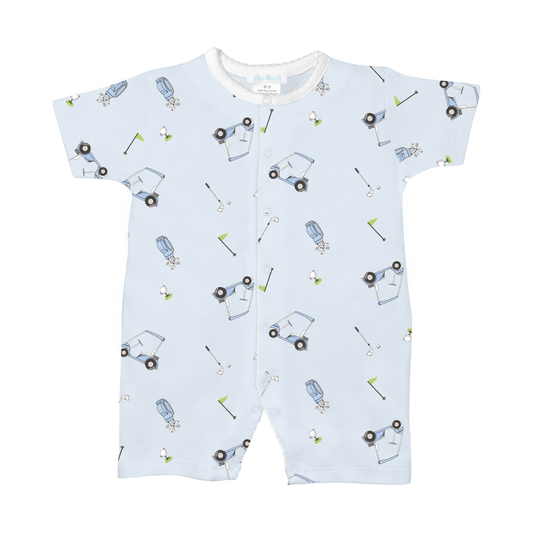 Light Blue Golf Print Short Sleeve Romper
