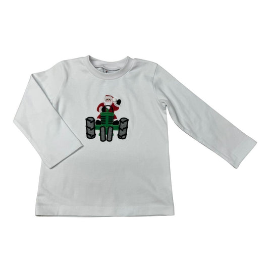 Boys White Long Sleeve Jon Appliqué Santa Tractor Shirt
