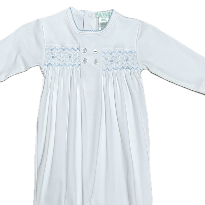 White w/Blue Smocked Daygown