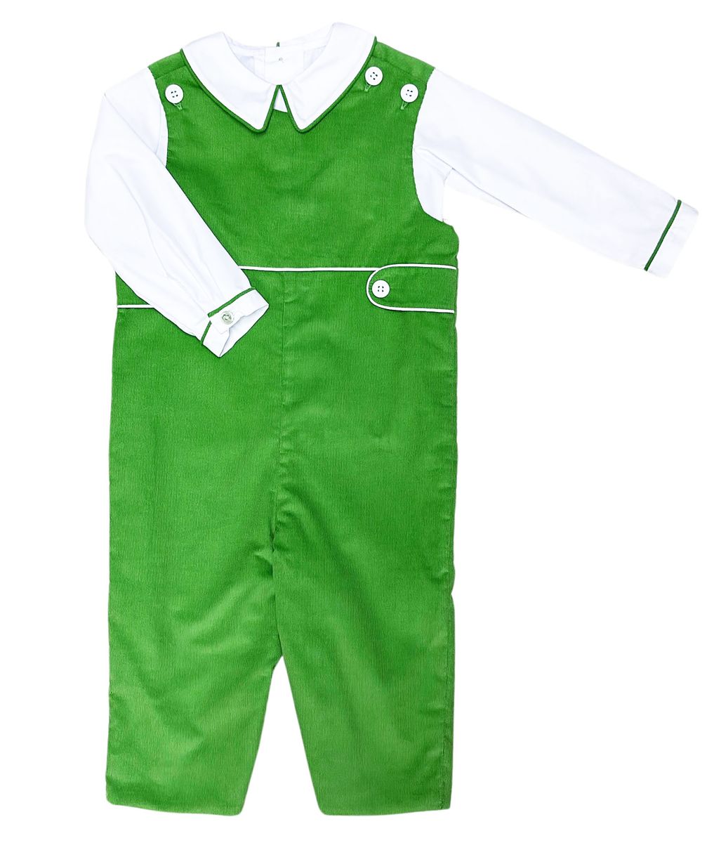 Green Corduroy Overall and White Top Set