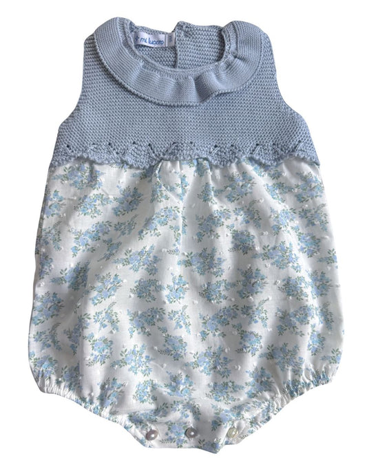 Knit Ruffle Floral Bubble - Blue