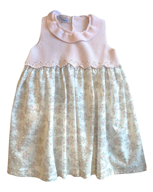 Knit Ruffle Floral Dress - Pink