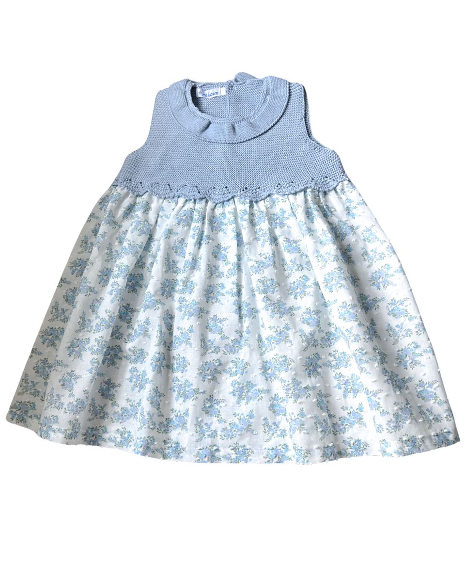 Knit Ruffle Floral Dress - Blue