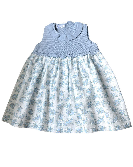 Knit Ruffle Floral Dress - Blue
