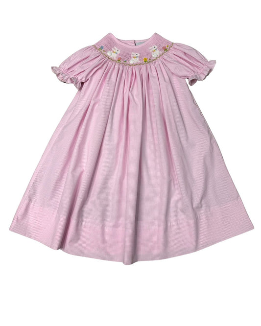 Pink Check SS Smocked Bunny Bishop Dress