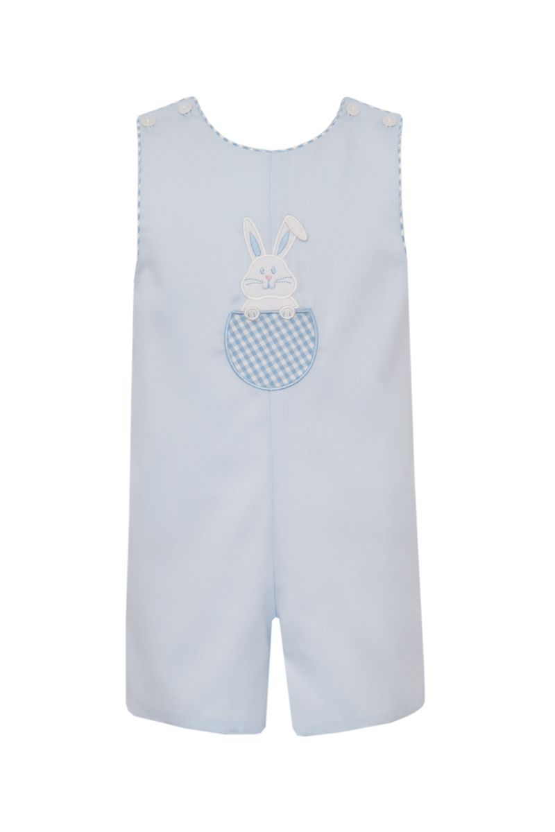 Boys Light Blue Pique Romper with Bunny