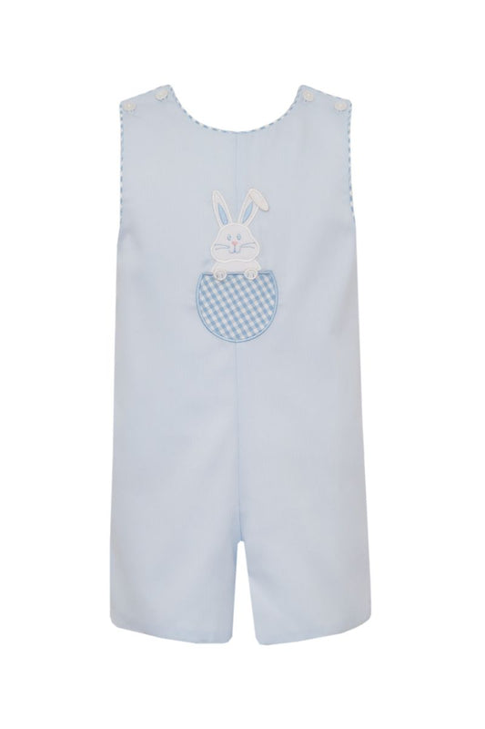 Boys Light Blue Pique Romper with Bunny