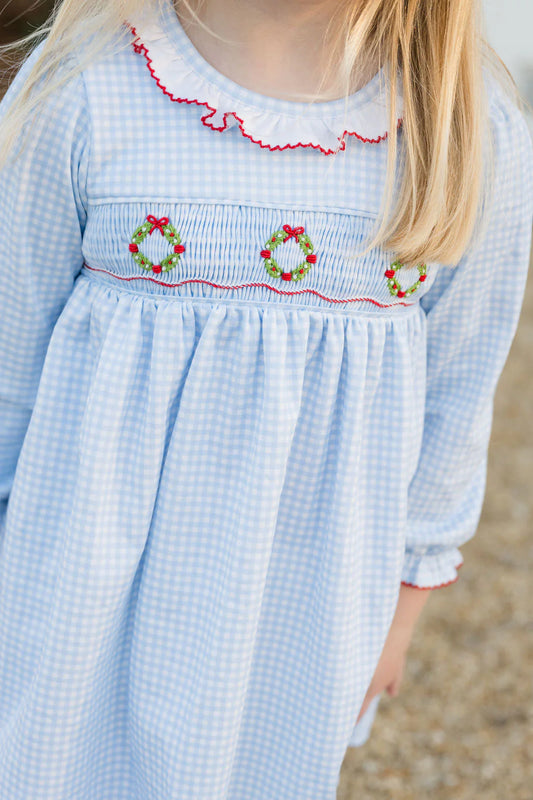 Sara Dress Smocked Wreath