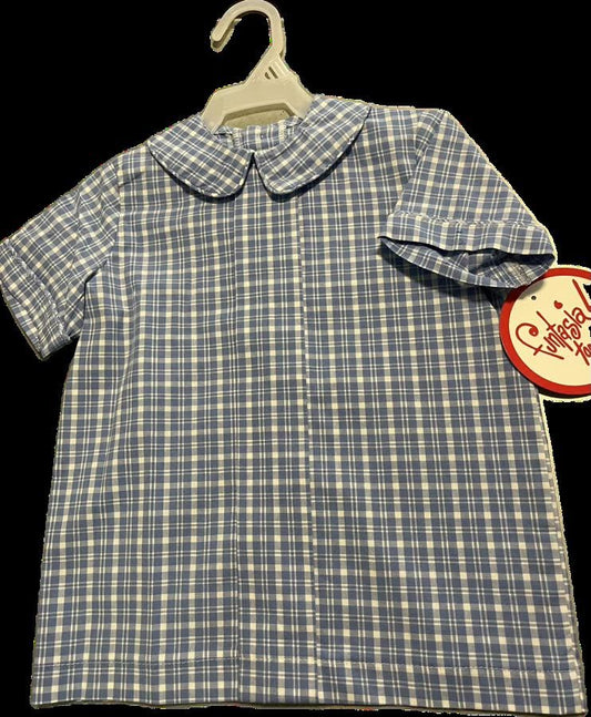 Boys Blue Check Pleat Front Shirt
