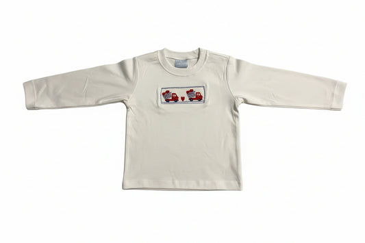 Boys White Knit Long Sleeve T-Shirt With Heart Dump Trucks
