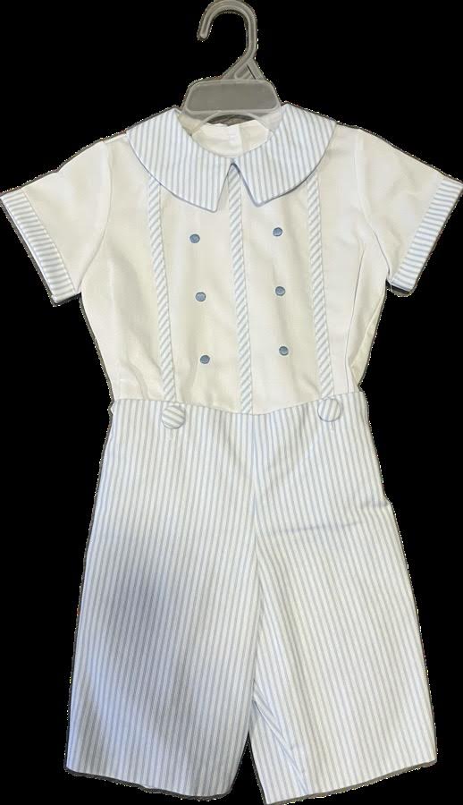 Blue Stripe Boy's Romper with Buttons