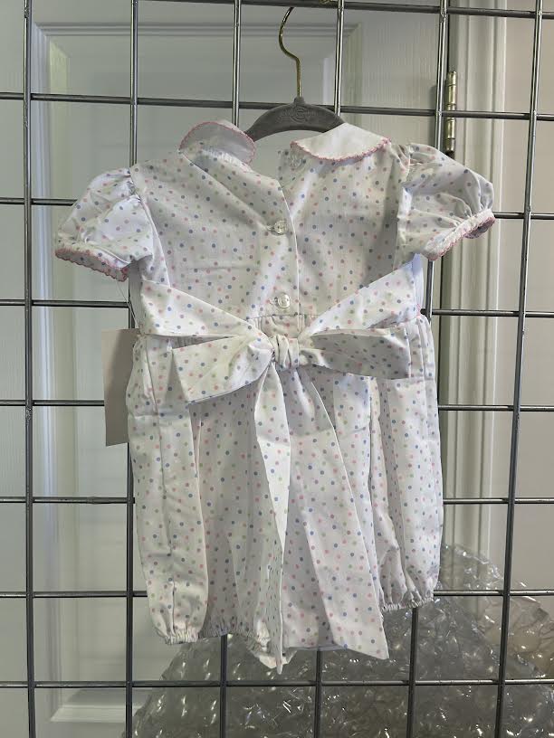 Polka Dot Smocked Bubble w/Flower Basket