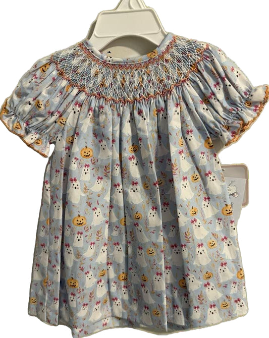 Ghost Print Smocked Dress