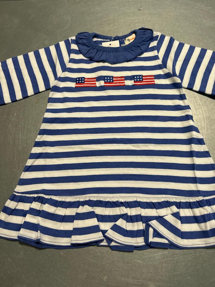 Blue Striped L/S Flag Dress
