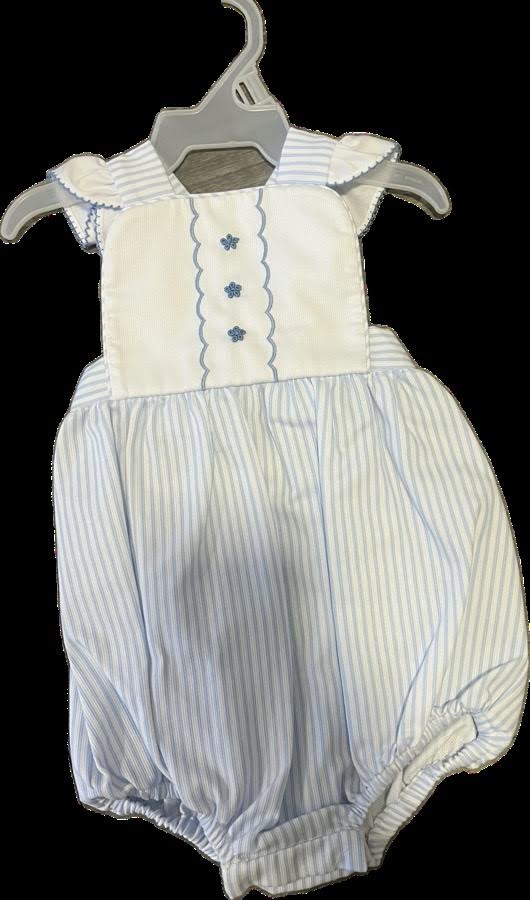 Girls Blue Stripe Ruffle Bubble