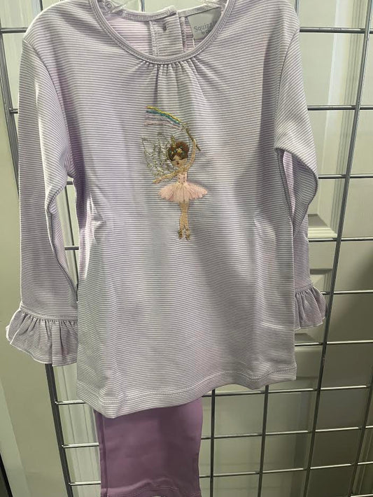 Purple Stripe Ballerina Top and Leggings Set