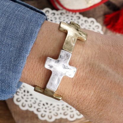 Hammered Sideways Cross Bracelet