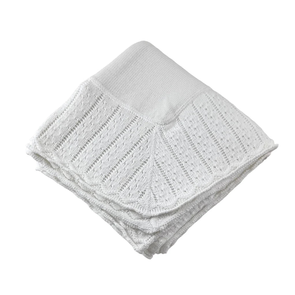 Cotton Jersey Baby Blanket w/ Knitted Color-Tipped Pointelle