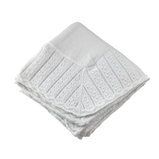 Cotton Jersey Baby Blanket w/ Knitted Color-Tipped Pointelle