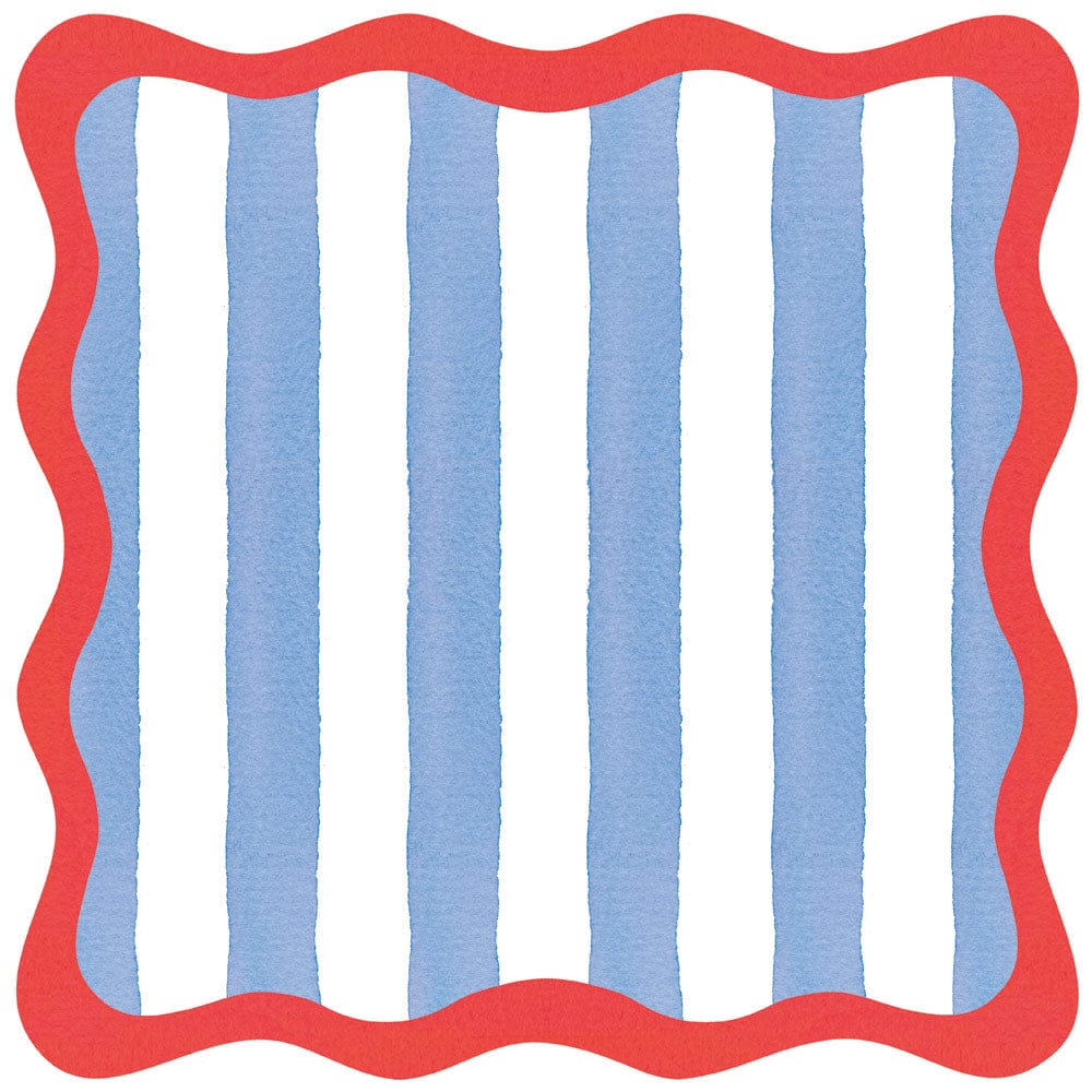 Die-Cut Cafe Stripe Blue/Red Scallop Placemats