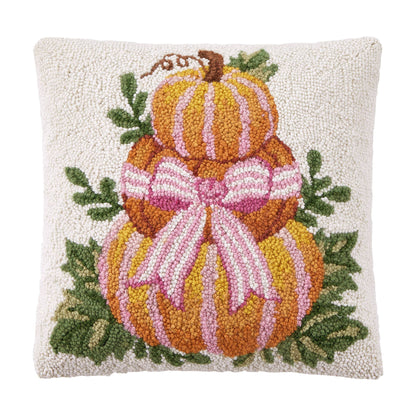 Pumpkin Stack w/Stripe Bow Hook Pillow