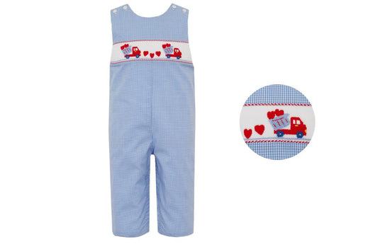 Blue Gingham Smocked Valentine Heart Dump Truck Longall