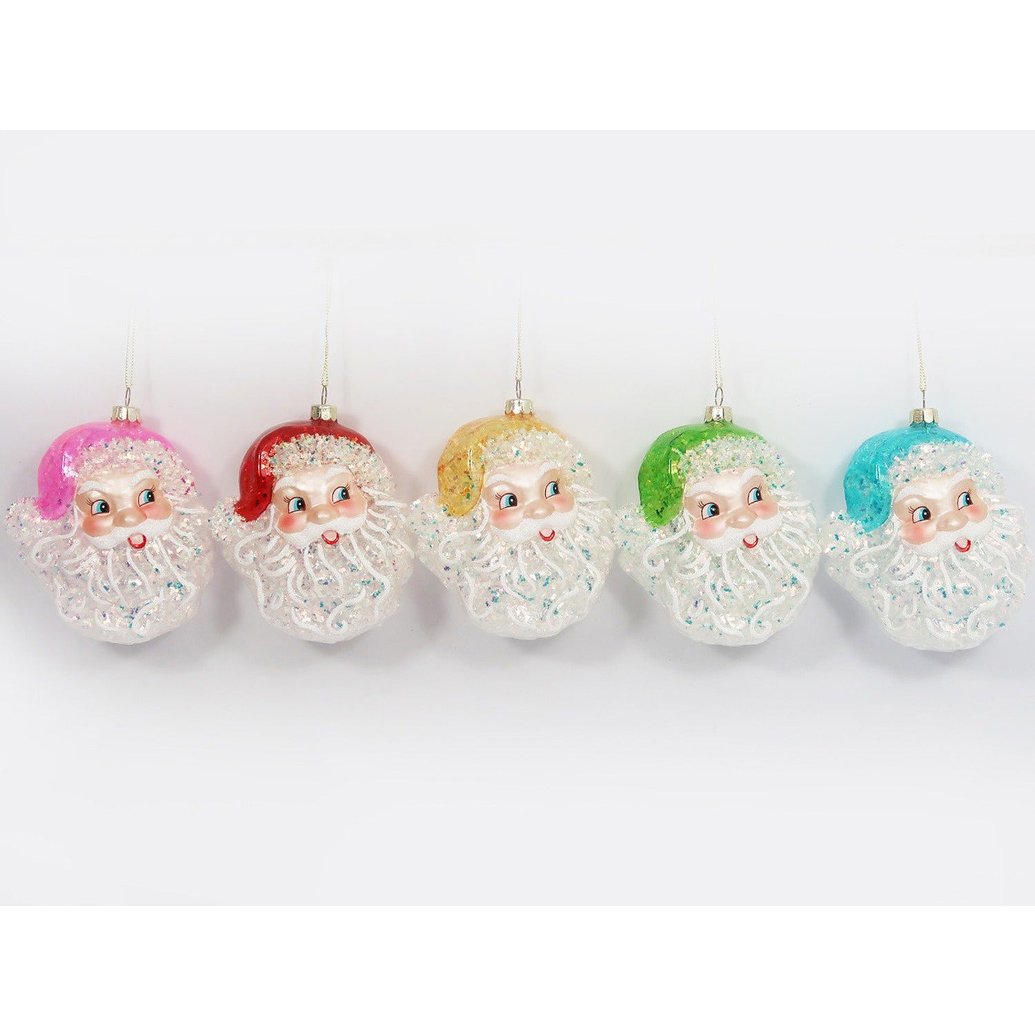 Iridescent Santa Head Orn, 5 Asst, Glass, 4.75"