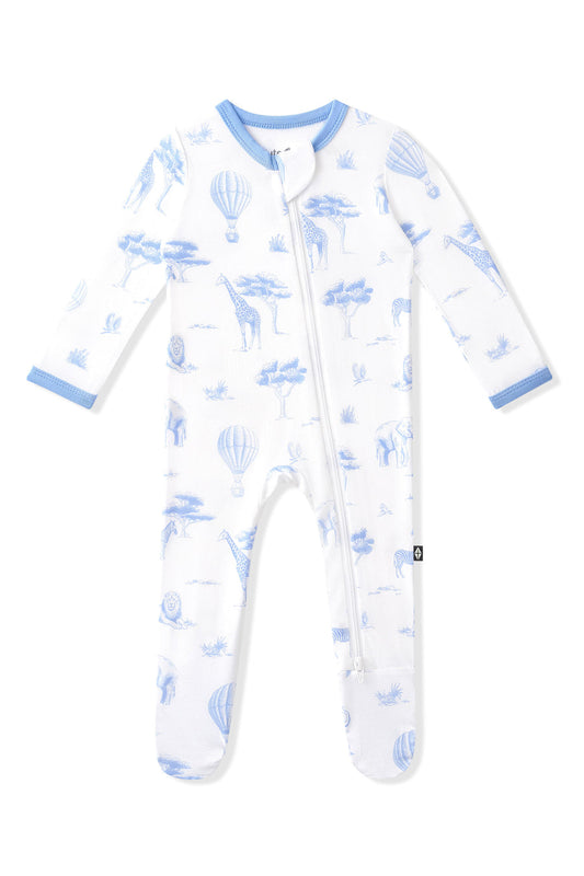Zippered Footie in Toile Safari Blue