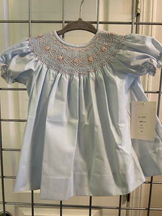 Blue w/ Pink Smocked Bishop Dress
