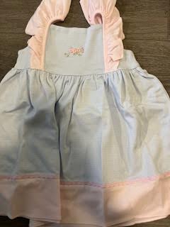 Blue Stripe Dress with Ruffle and Rose Petals