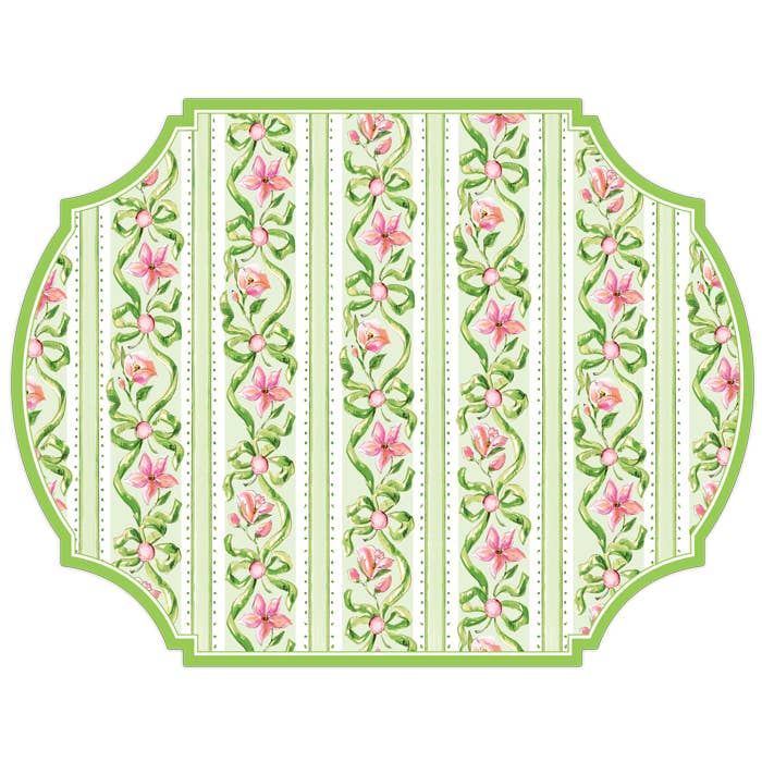 Green & Coral Garden Party Stripe Posh Die-Cut Placemat