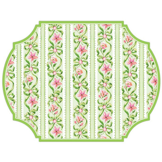 Green & Coral Garden Party Stripe Posh Die-Cut Placemat