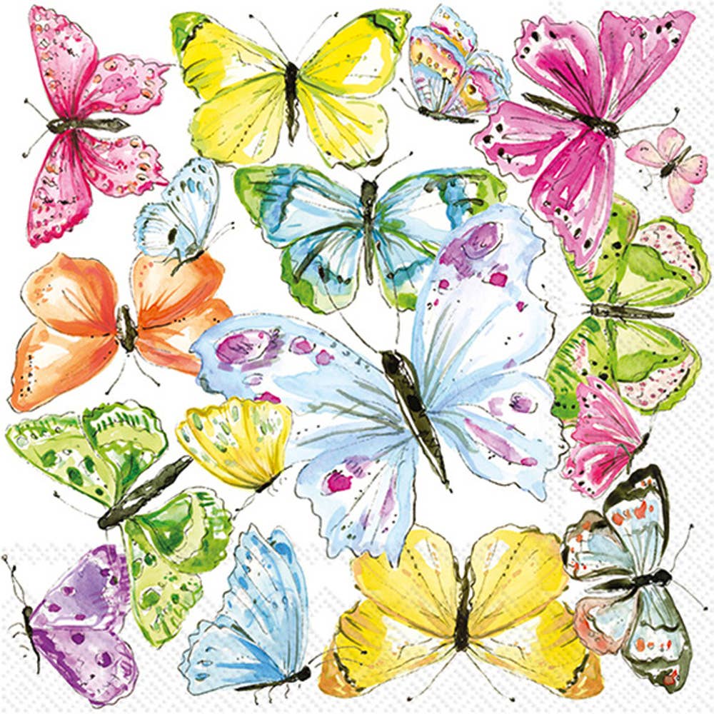 Boston International - Paper Cocktail Napkins Multi Color Butterflies Rosanne Beck