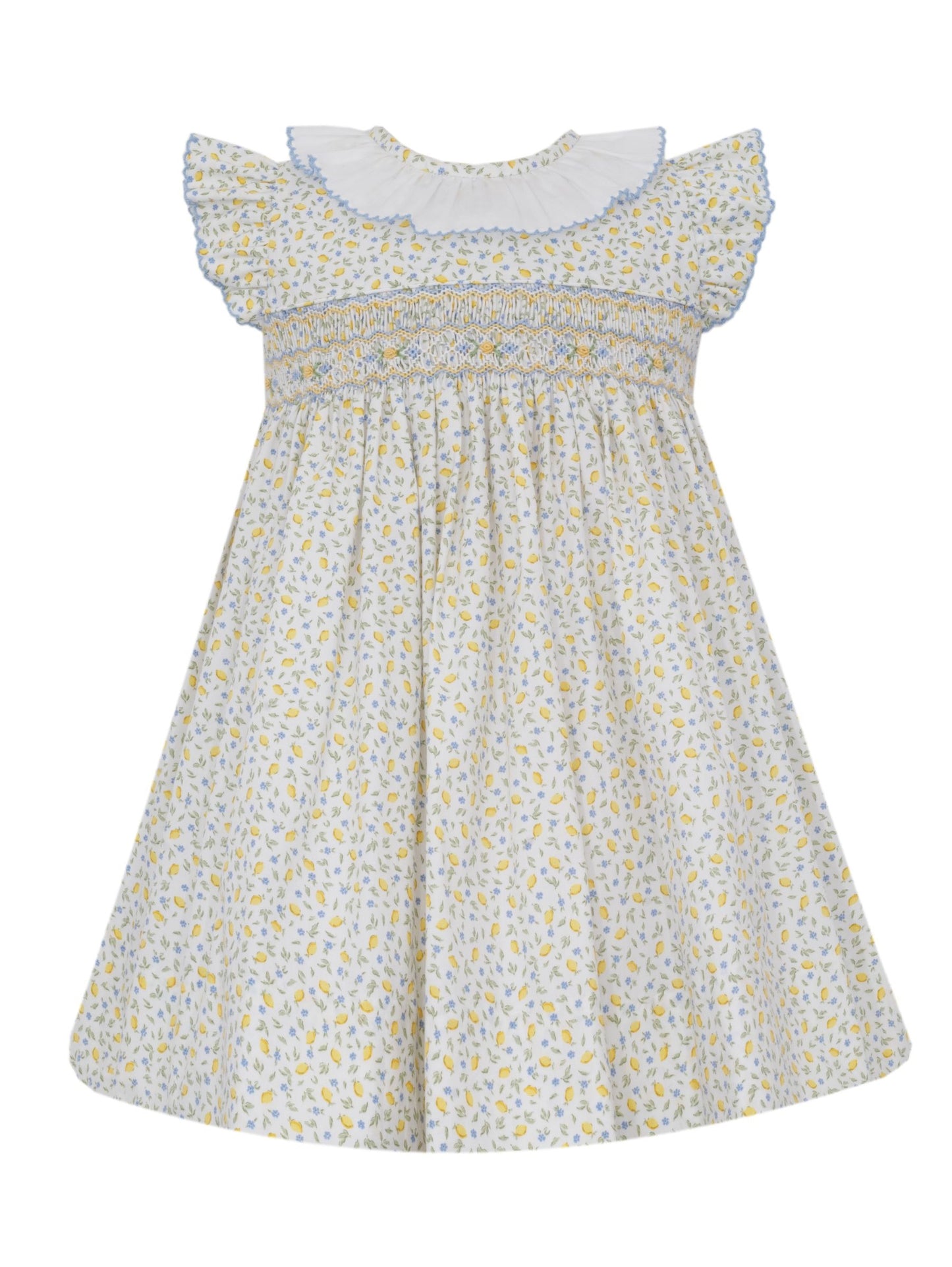 Eloise Lemon Print Dress w/ Ruffles