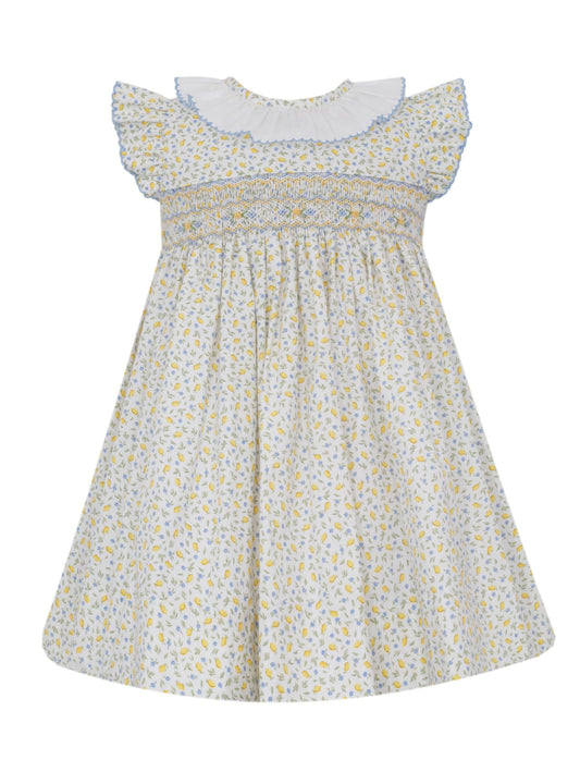 Eloise Lemon Print Dress w/ Ruffles