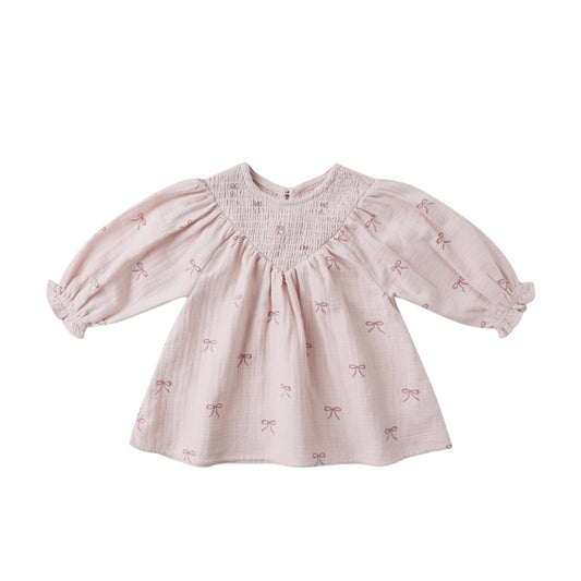 V Smocked Purple Dress-Bows