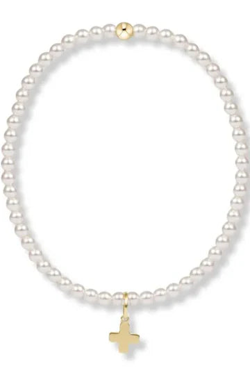 egirl Classic Pearl 3mm Bead Bracelet - Signature Cross Gold Charm