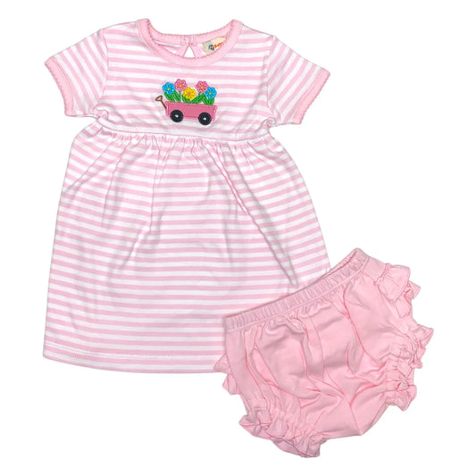 Pink Striped Flower Wagon Bloomer Set