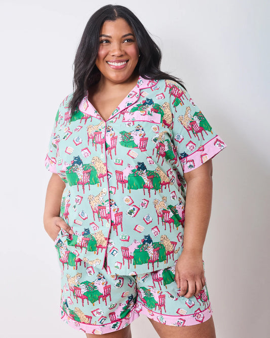 Short PJ Set in Mah Jongg Menagerie Pale Jade