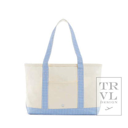 Medium Tote - Coated Canvas Gingham Sky Trim