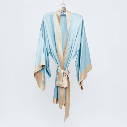 The Geisha Robe - Blue with Toffee Trim